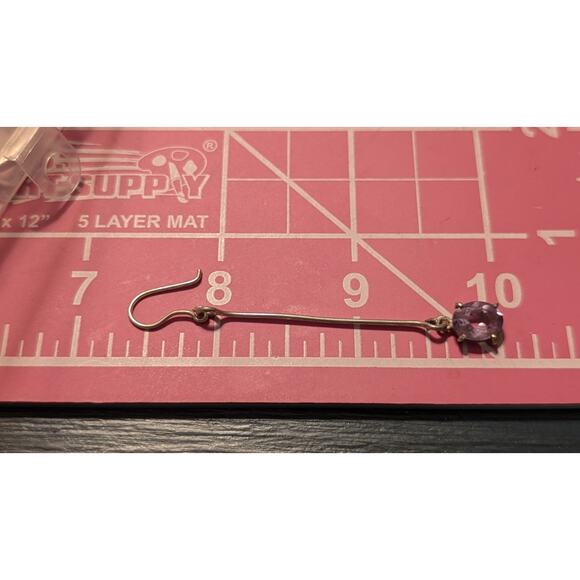 Vintage 925 Sterling Silver Long Bar Drop/Dangle Amethyst Gemstone Earrings - Picture 6 of 6